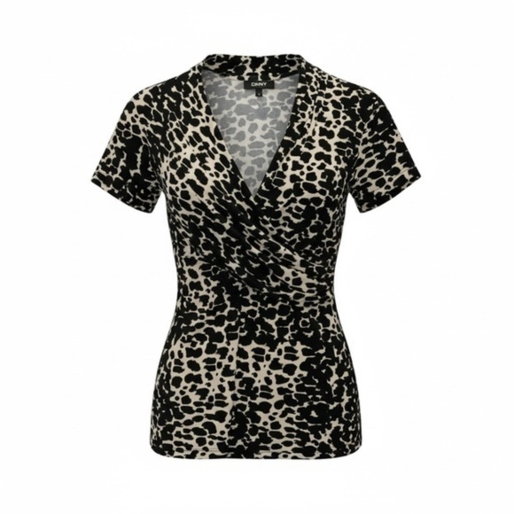 DKNY Animal Print Wrap-Style Top | Short Sleeve | Chic & Flattering